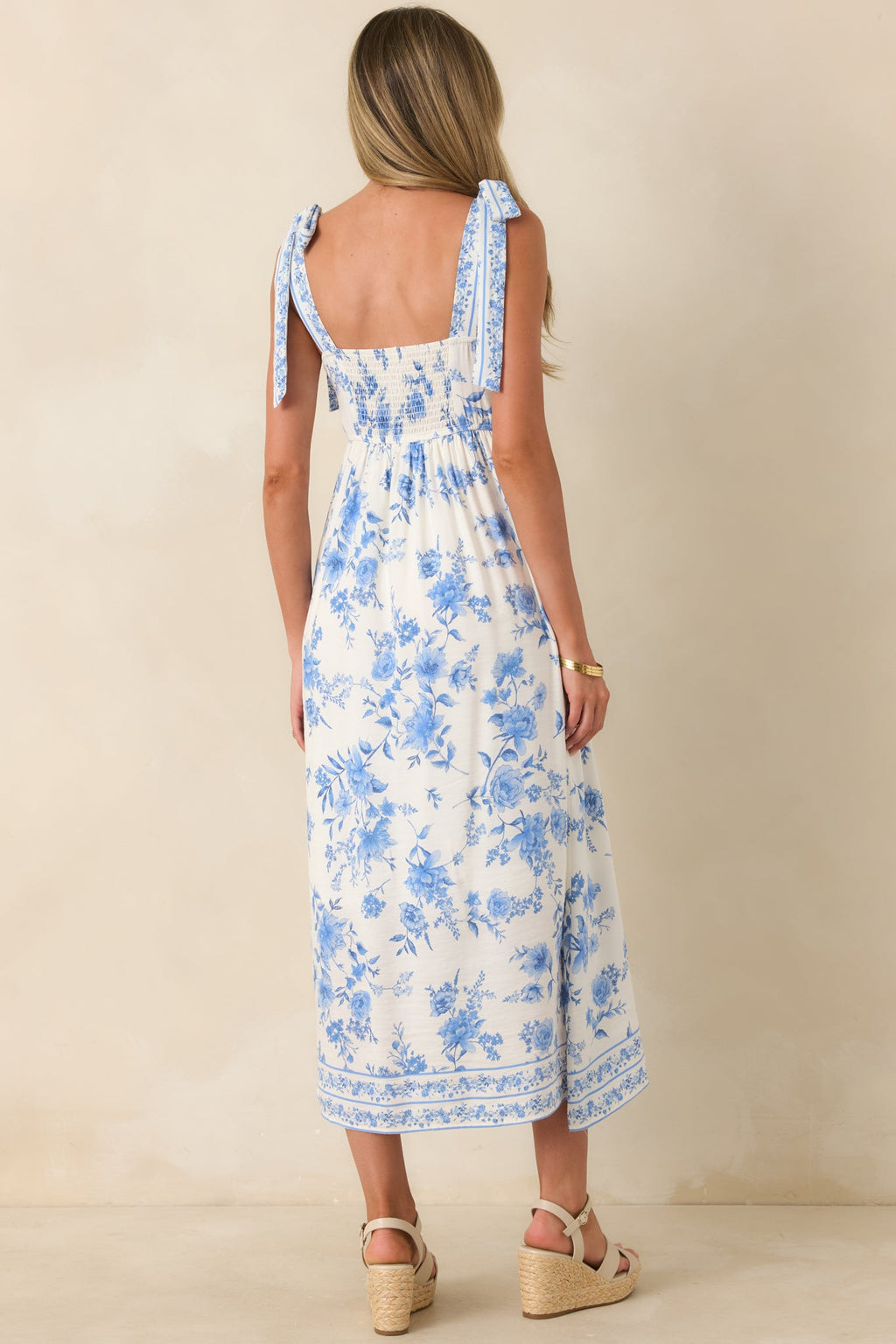 Where Grace Grows Blue Floral Tie Strap Maxi Dress