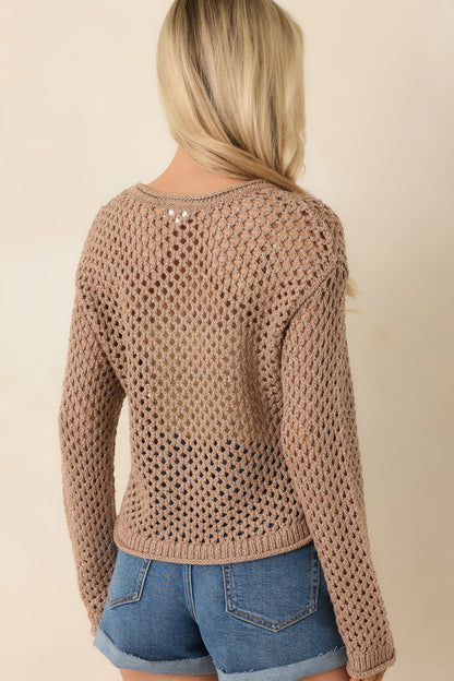 Z Supply Mocha Brown Cala Shimmer Crochet Sweater