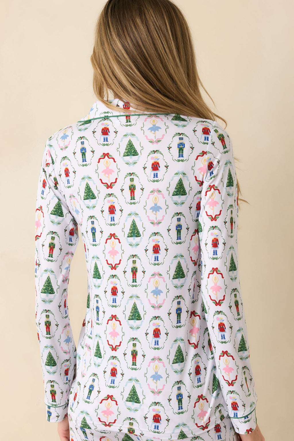 Holiday Brigade White Multi Nutcracker Long Sleeve Button Up Pajama Top
