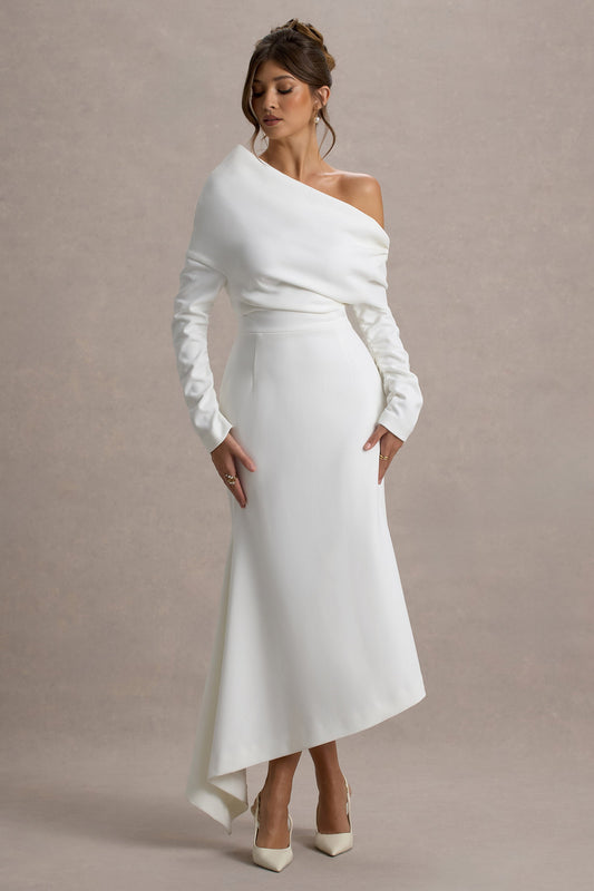 Lou | White One-Shoulder Asymmetric Maxi Dress
