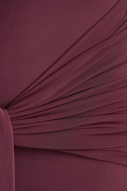 Myra | Burgundy High-Neck Maxi Dress With Sash and Ruched Detailing