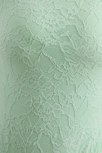 Nessia | Mint Lace Round-Neck Bodysuit With Long-Sleeves