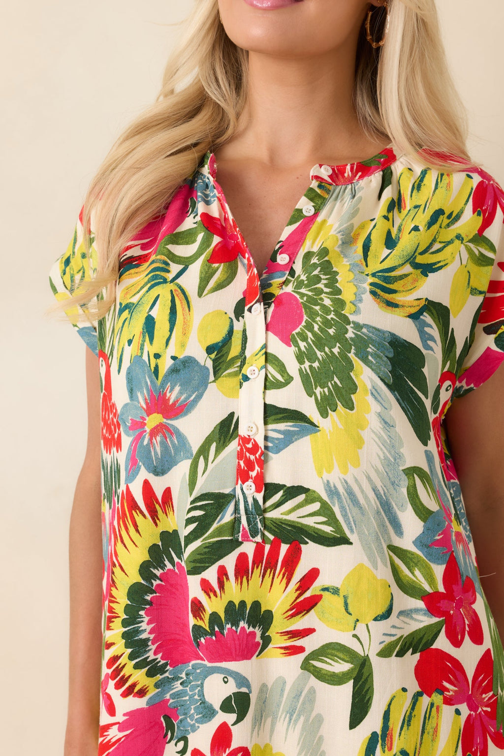 Tropic Like It's Hot Red Multi Parrot Print Shift Mini Dress