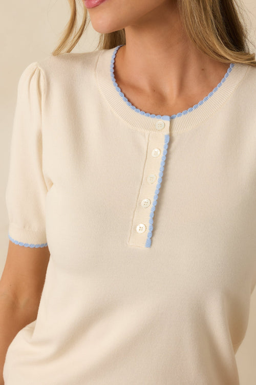 A Little Love Ivory Knit Contrast Short Sleeve Sweater