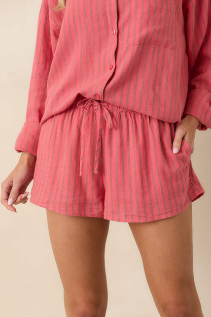 Z Supply The Perfect Coral Pink Stripe Drawstring Shorts