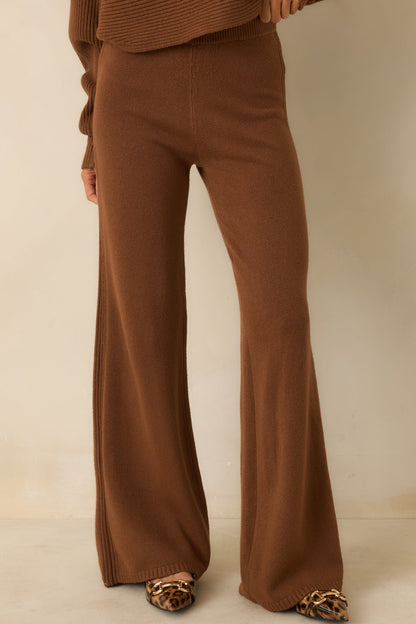 Polished Path Brown Knit Wide Leg Pants