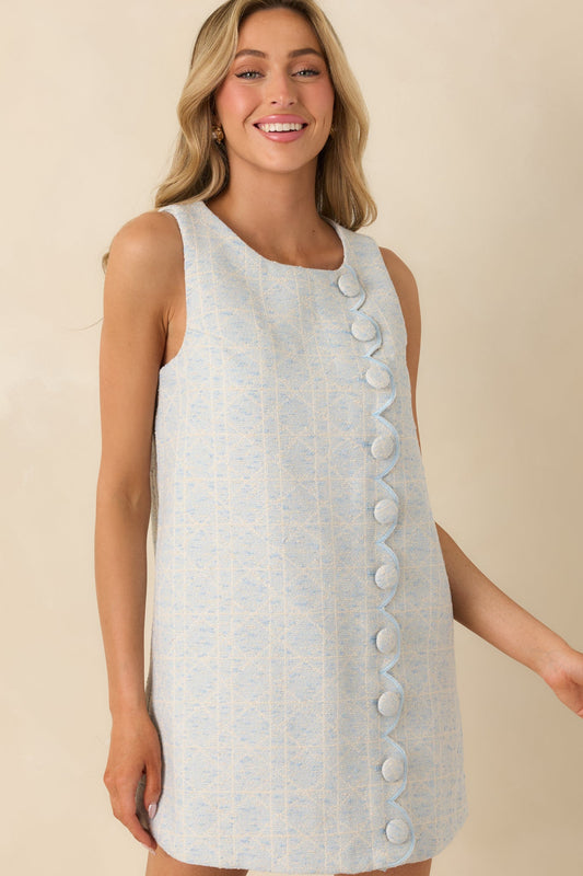 In a Good Mood Light Blue Geometric Mod Style Mini Dress