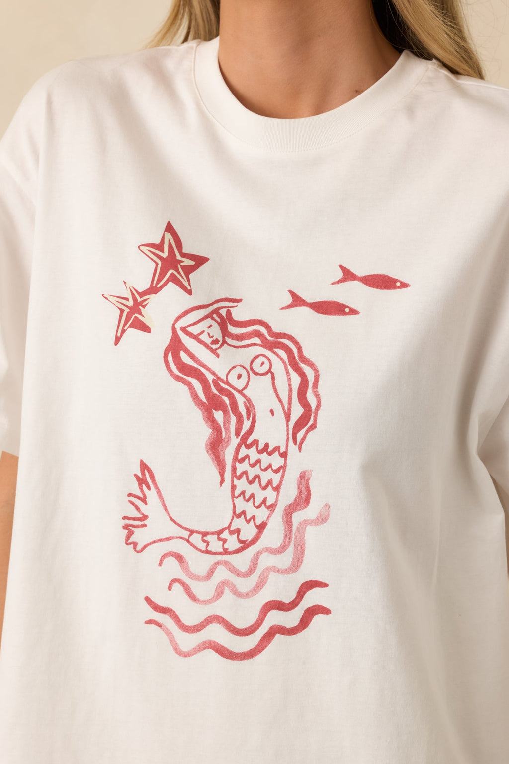 MINKPINK Soleil White Cotton Mermaid Print T-Shirt
