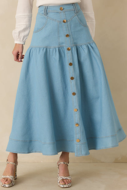 Town & Country Light Wash Denim Button-Down Maxi Skirt