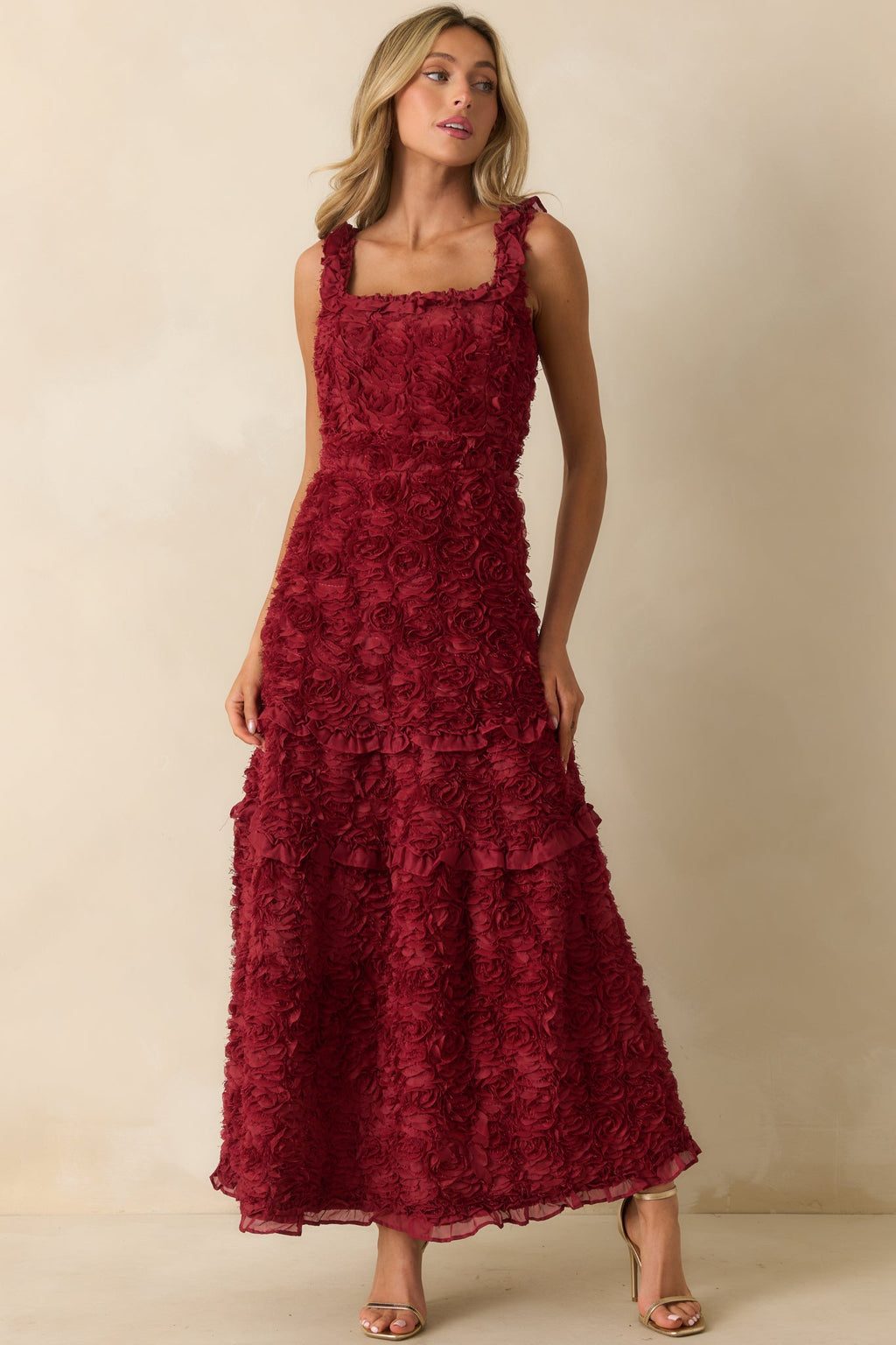 Something Good Wine Red Floral Applique Maxi Dress