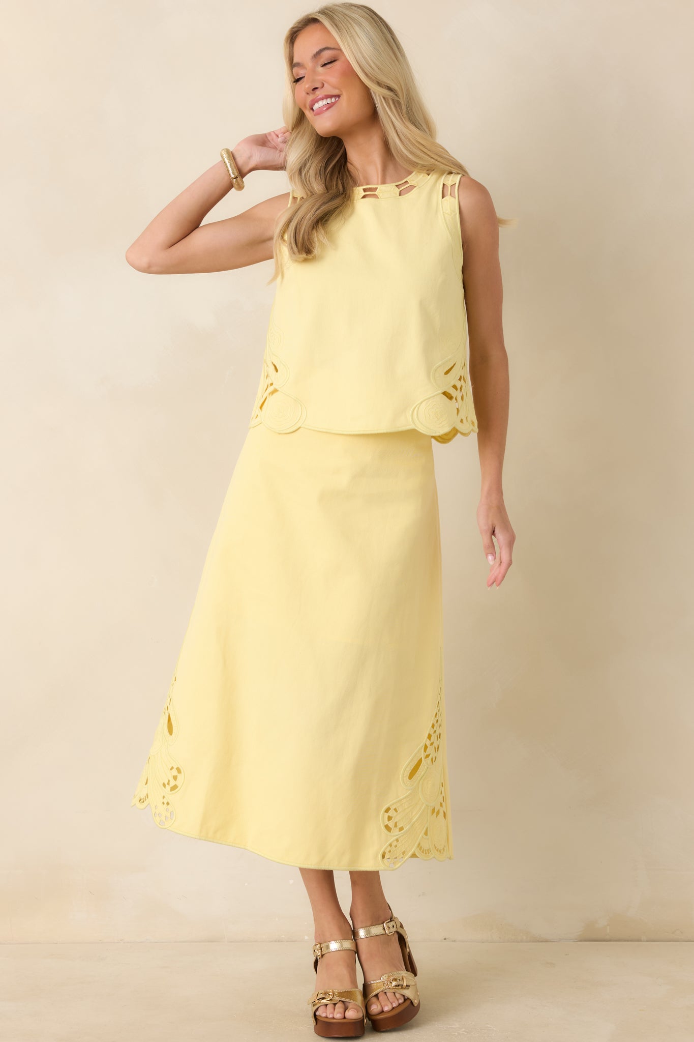 Just Imagine Yellow Cotton Cutwork Embroidery Top