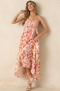 Here for the Sun Pink & Orange Floral Woven Maxi Dress