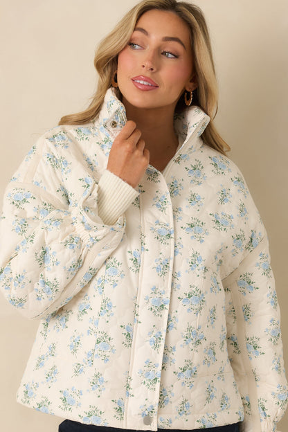 Simply Yours Ivory Multi Floral Pattern Quilted Jacket