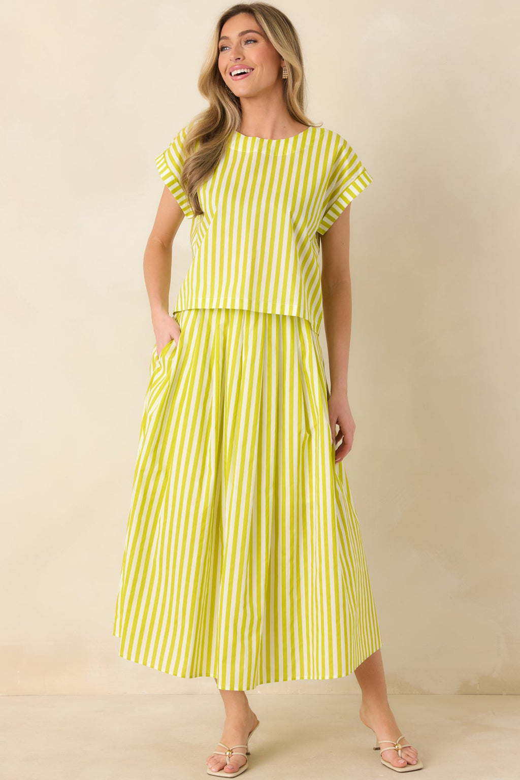 Making Moves Chartreuse Green Stripe Boxy Cotton Top