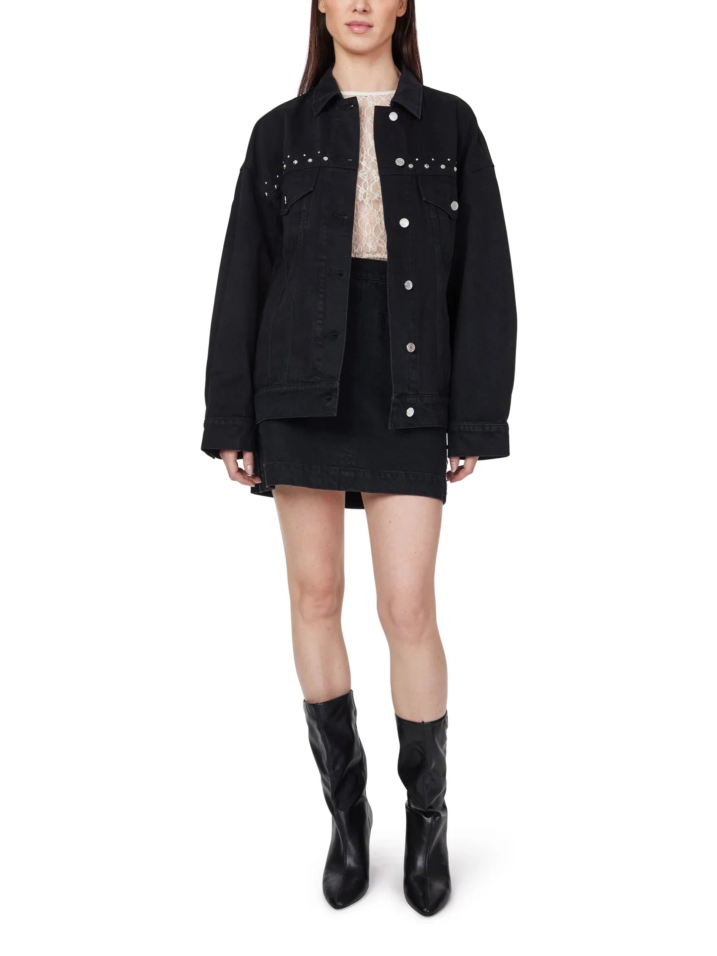 Studded Denim Mini Skirt