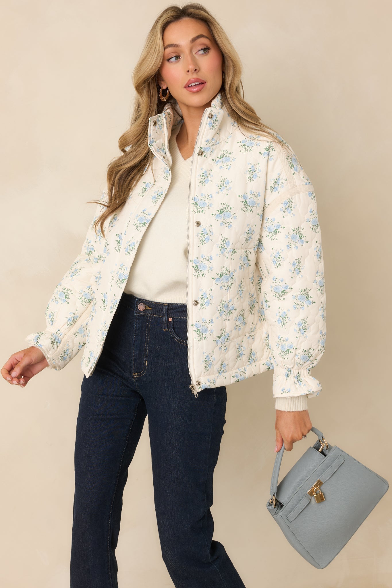 Simply Yours Ivory Multi Floral Pattern Quilted Jacket