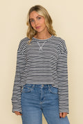 Striped Drop Shoulder Pullover Top