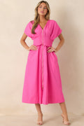 Let It Be Easy Fuchsia Smocked Waist Zip Maxi Dress