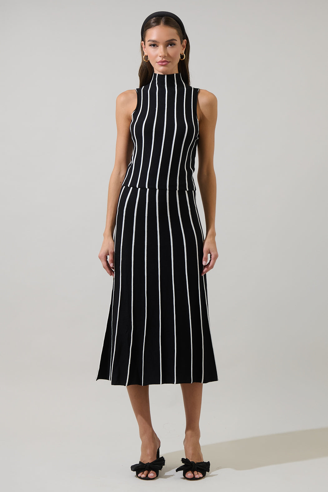 Devary Stripe Mock Neck Knit Top