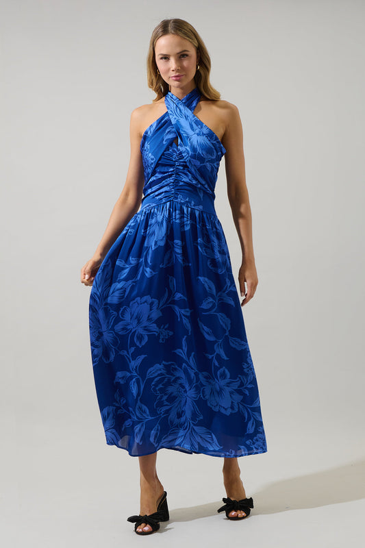 Ciara Floral Tiffi Halter Maxi Dress