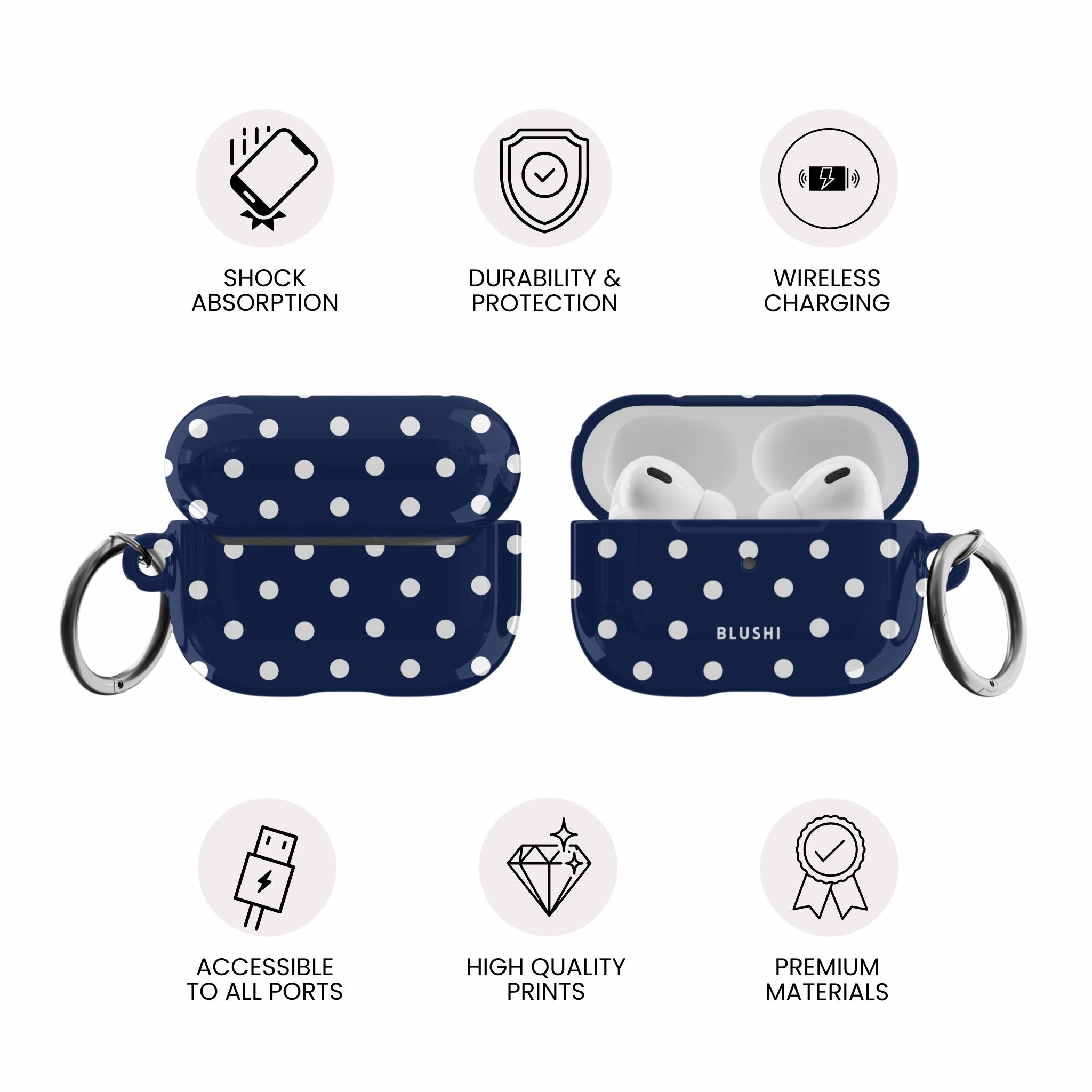 Polka Dots Navy & White AirPods Case