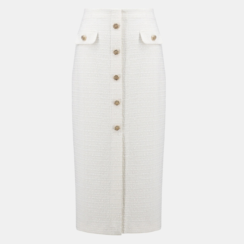 Joseph Ribkoff Bouclé Pencil Skirt With Gold Buttons