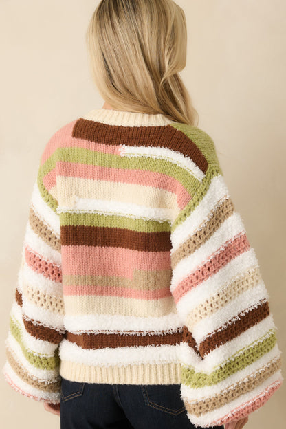 Line It Up Ivory Multi Textured Stripe Oversized Sweater