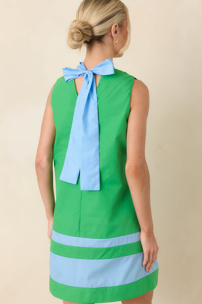 Up to Something Green & Light Blue Contrast Tie-Back Sleeveless Mini Dress