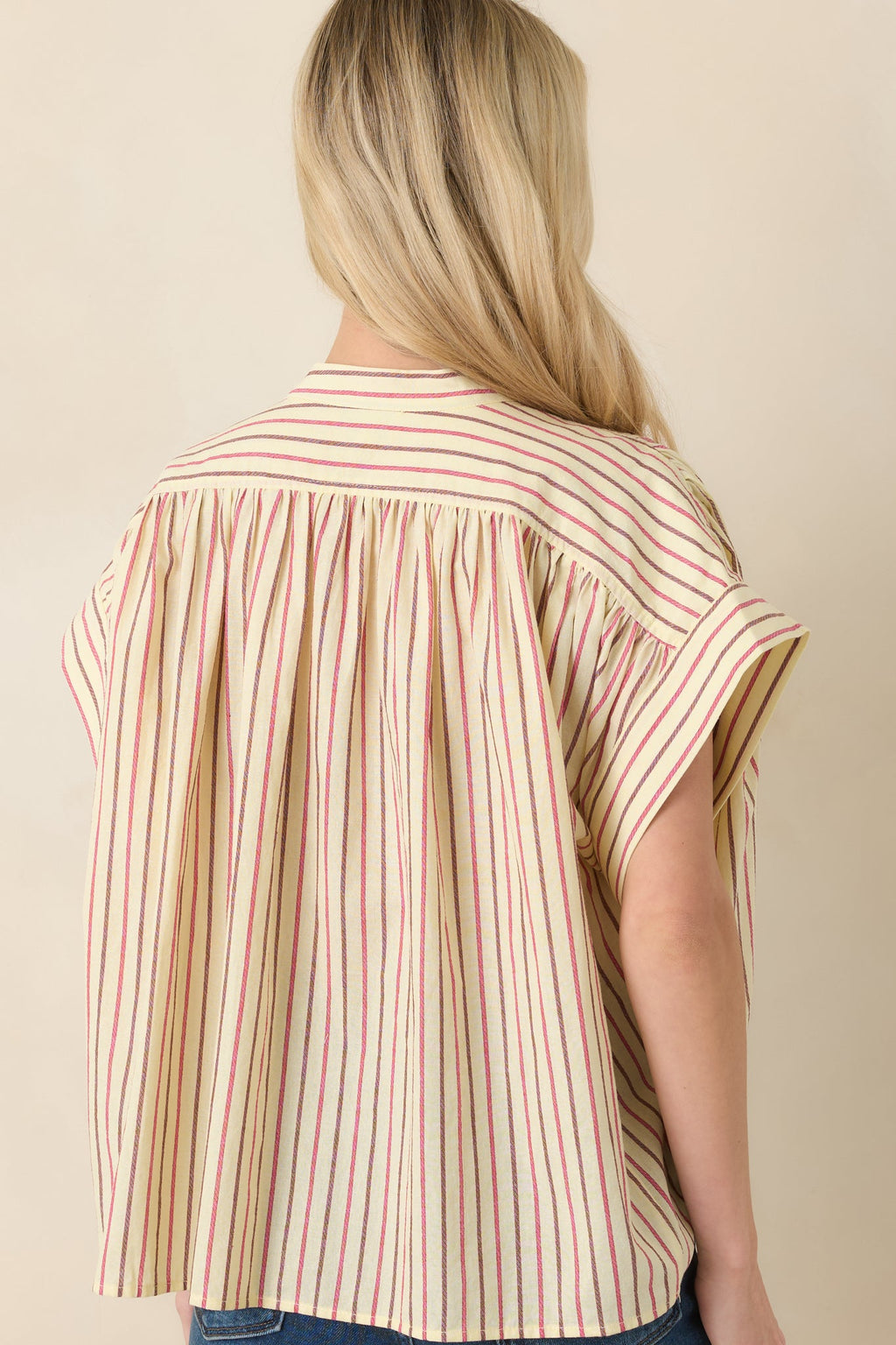 FRNCH Bonaia Butter Yellow Multi Stripe Cotton Blouse