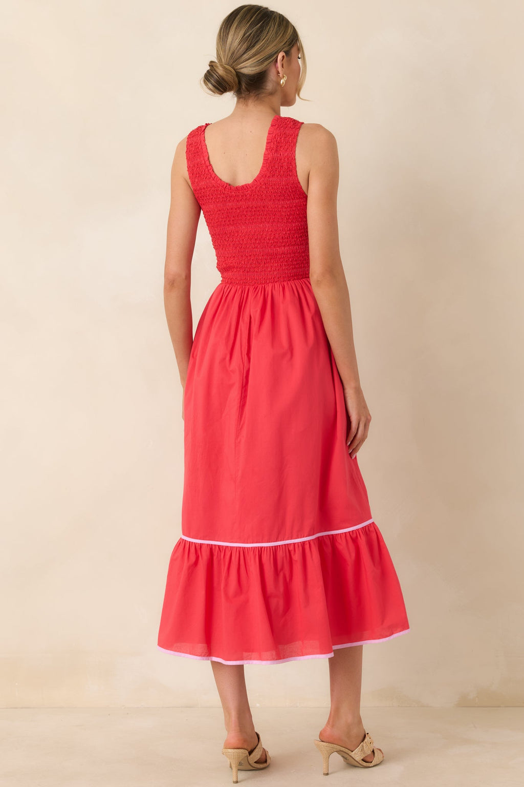 Today’s the Day Red Textured Cotton Tiered Midi Dress