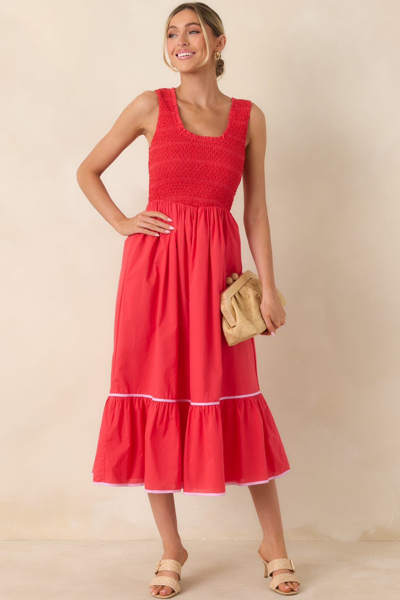 Today’s the Day Red Textured Cotton Tiered Midi Dress