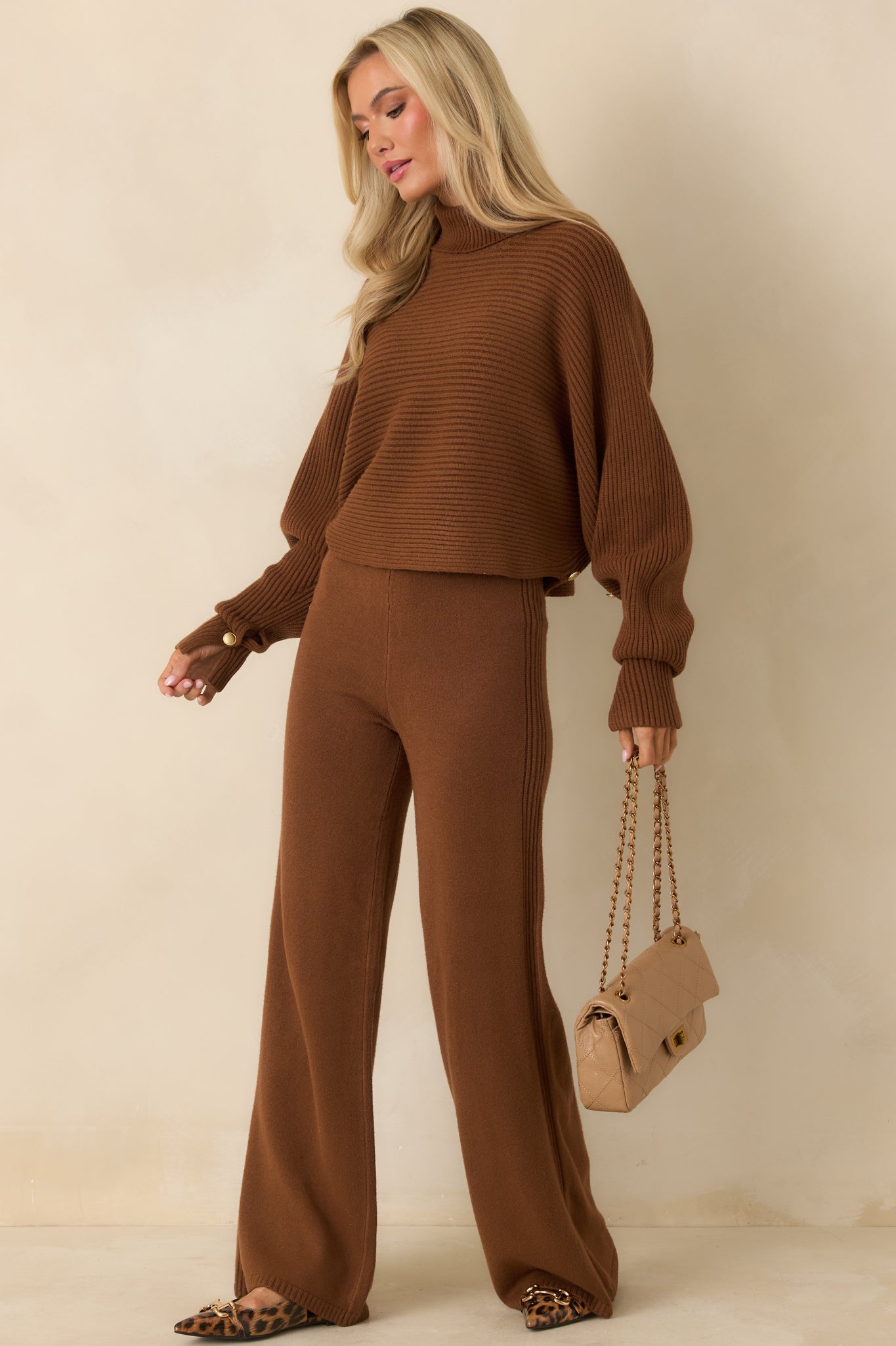 Polished Path Brown Knit Wide Leg Pants
