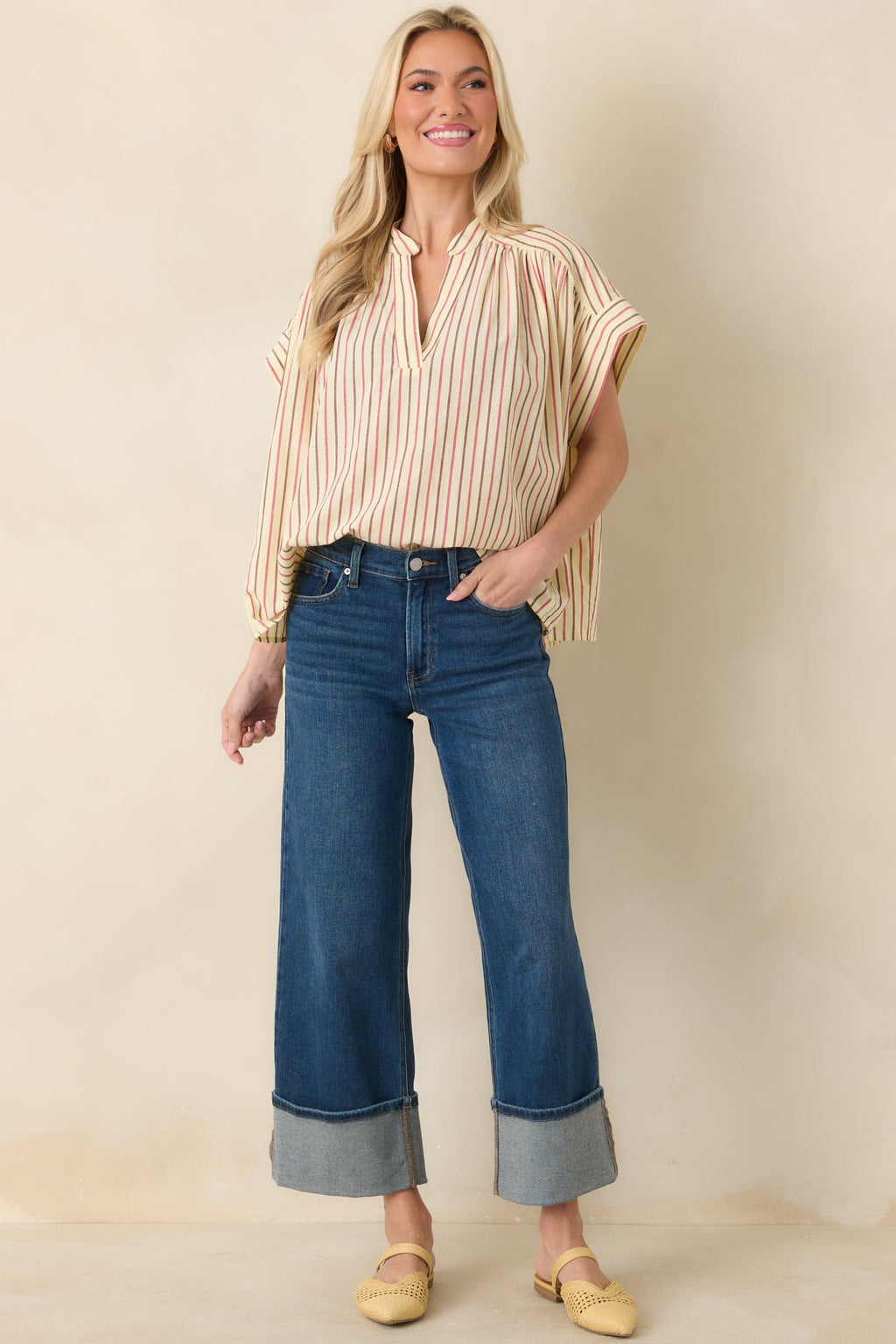 FRNCH Bonaia Butter Yellow Multi Stripe Cotton Blouse