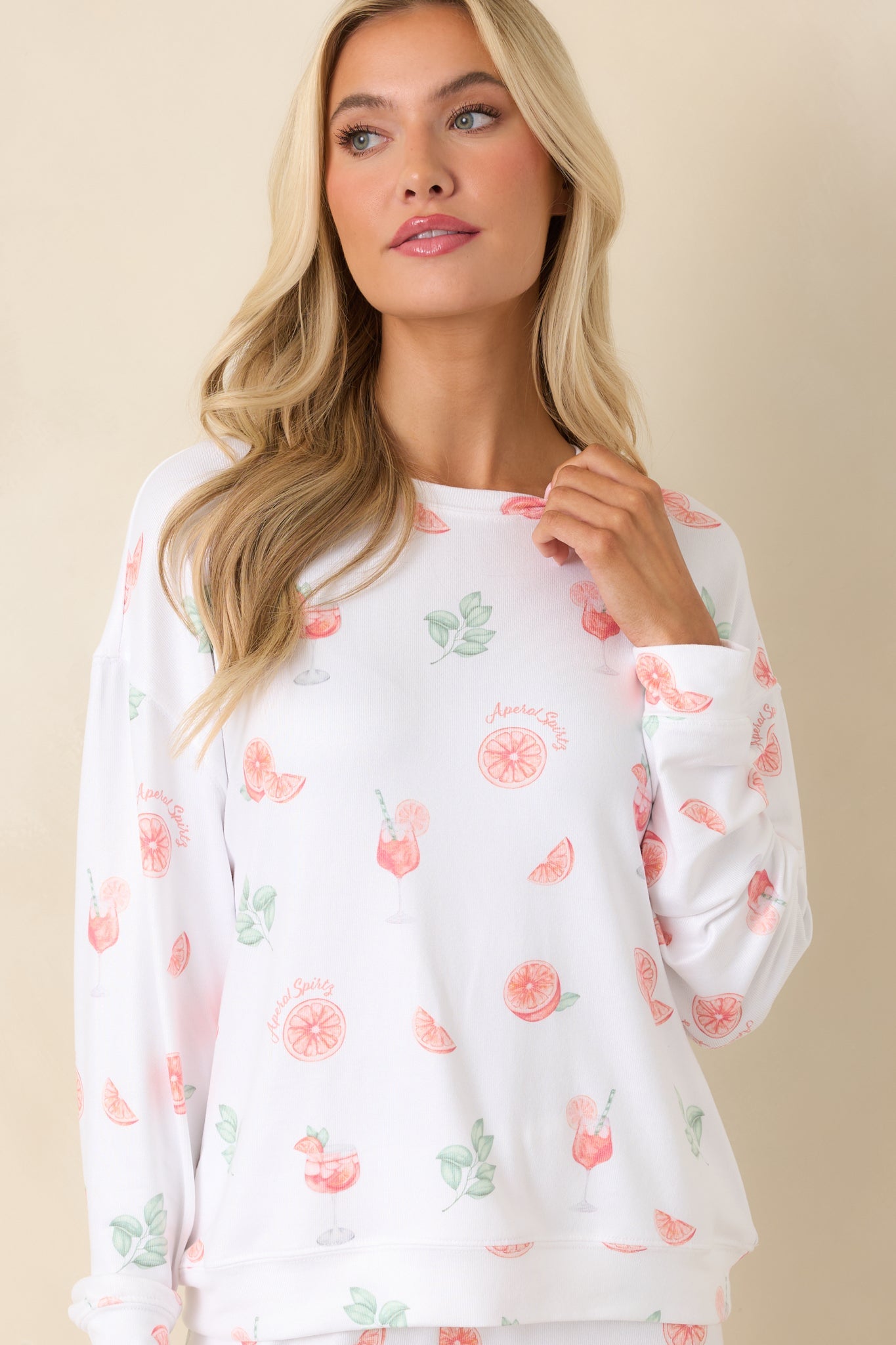 Z Supply White Spritz Long Sleeve Pajama Top