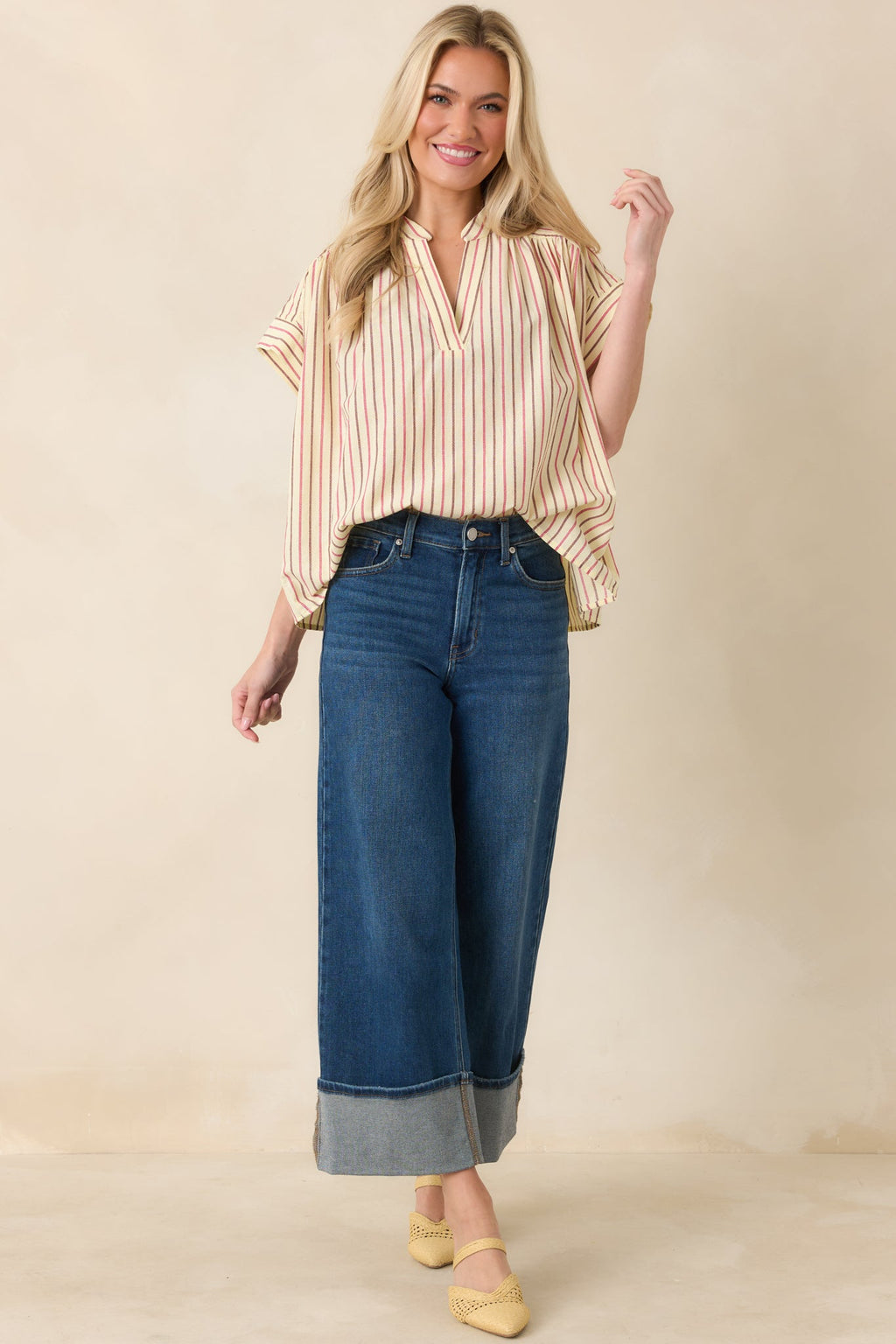 FRNCH Bonaia Butter Yellow Multi Stripe Cotton Blouse