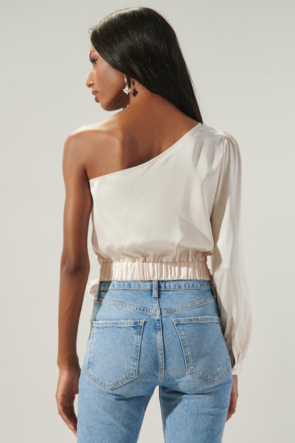 Avalon One Shoulder Waist Tie Satin Top
