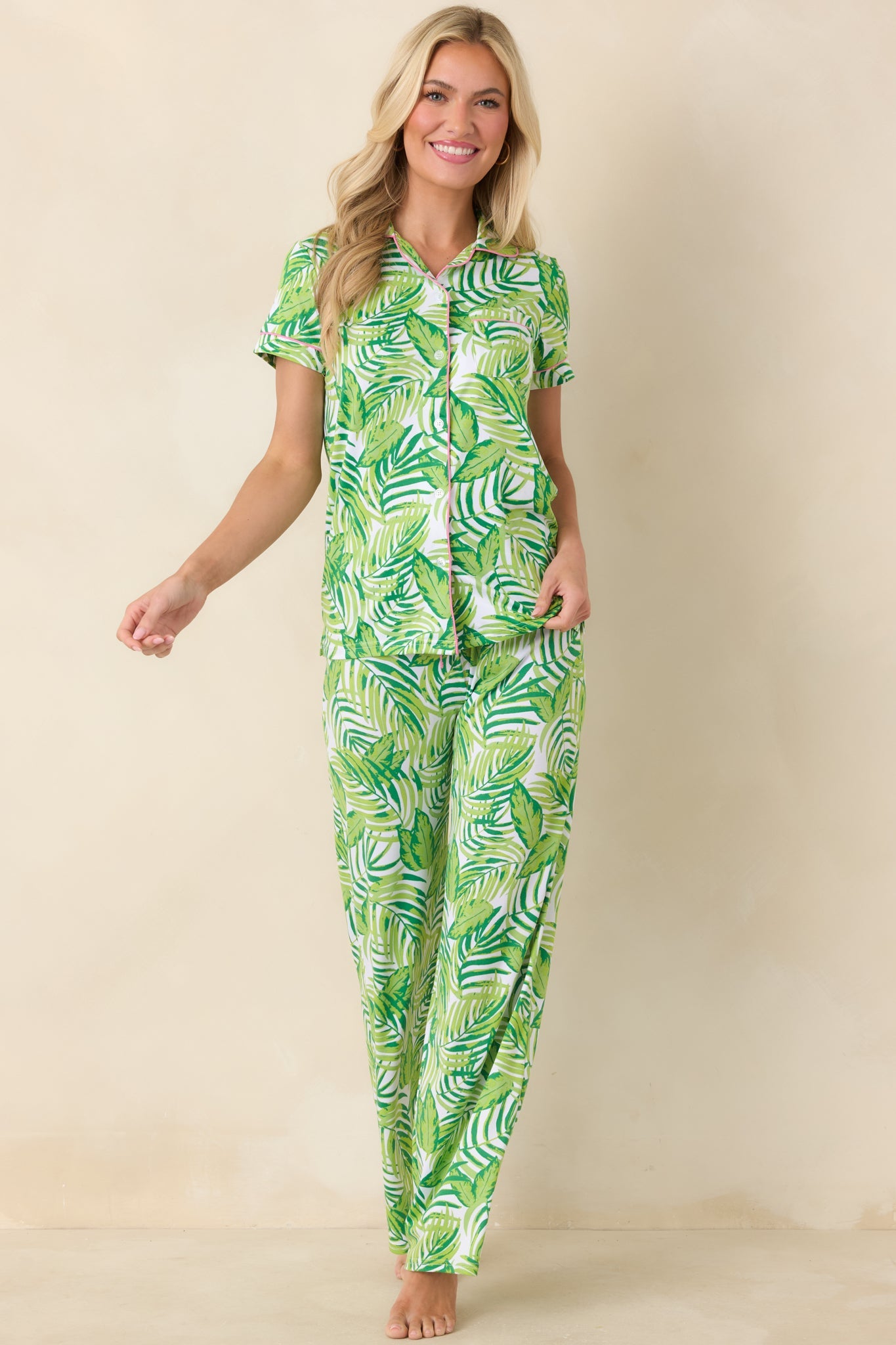 Leaf It to Me Green Leaf Print Short Sleeve Pajama Top