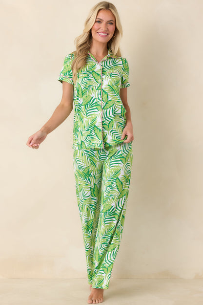 Leaf It to Me Green Leaf Print Short Sleeve Pajama Top