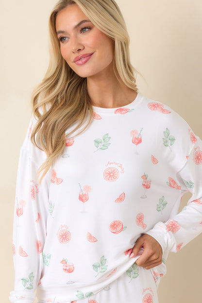 Z Supply White Spritz Long Sleeve Pajama Top