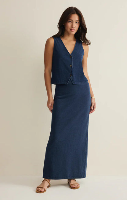 Gail Jersey Midi Denim Skirt
