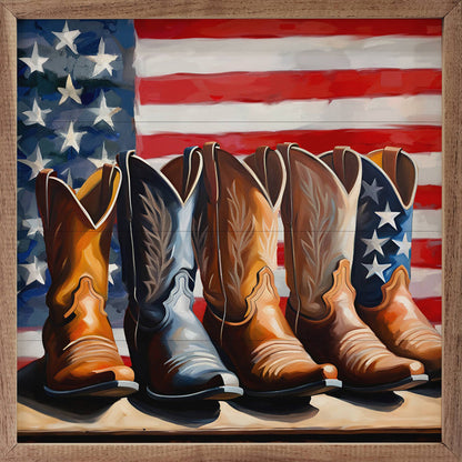 American Flag With Boots Wood Art