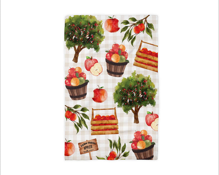 Cotton apple picking farm waffle kitchen tea towel for farmhouse cottagecore fall home decor from Magnolias Home Decor
