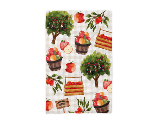 Cotton apple picking farm waffle kitchen tea towel for farmhouse cottagecore fall home decor from Magnolias Home Decor