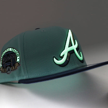 Atlanta Braves 2017 INAUG New Era 59Fifty Fitted Hat (Glow in the Dark BLUE TINT OCEANSIDE BLUE BIRDSEYE BLUE Under Brim)