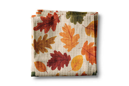 Cotton autumn leaves foliage kitchen tea towel for cottagecore farmhouse fall home decor from Magnolias Home Decor
