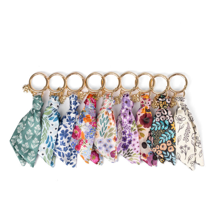 Black Floral Satin Keychain