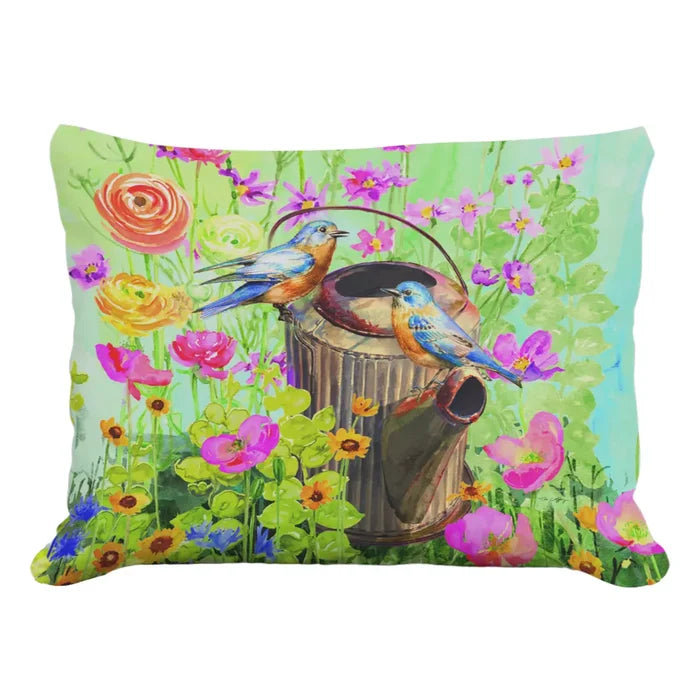 Blue Birds & Watering Can Indoor/Outdoor Pillow