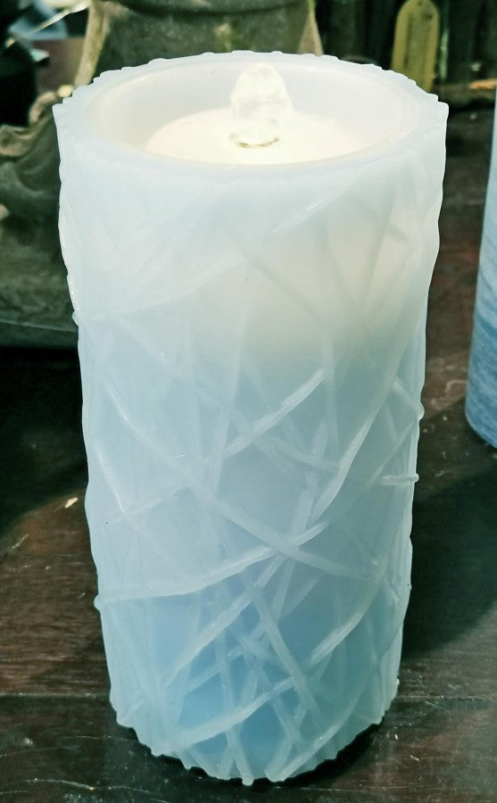 Glass blue branch fountain flameless LED candle 4 x 8 inch with remote for transitional home decor from Magnolias Home Decor