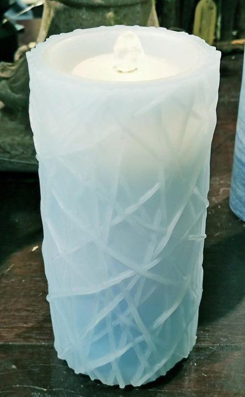 Glass blue branch fountain flameless LED candle 4 x 8 inch with remote for transitional home decor from Magnolias Home Decor