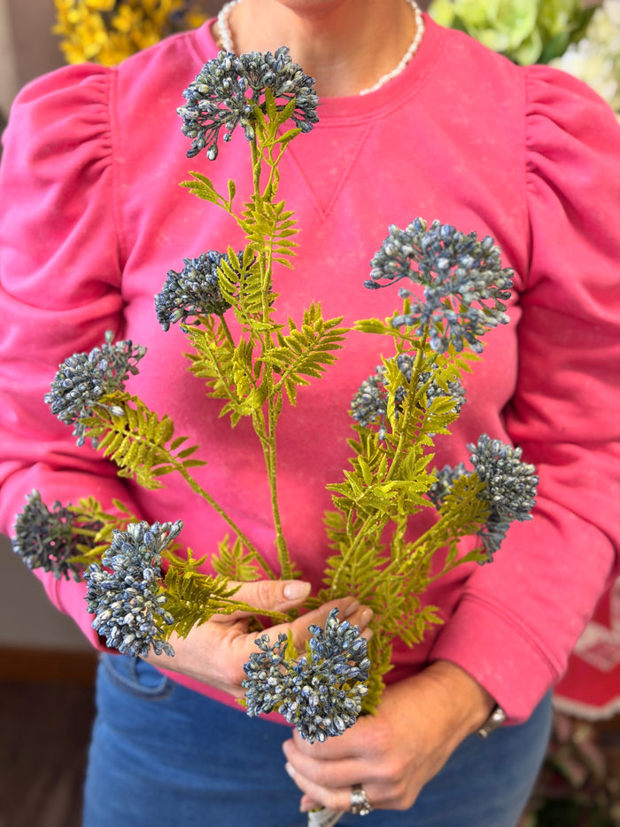 Silk blue cluster seed spray 32 inch for transitional everyday home decor from Magnolias Home Decor